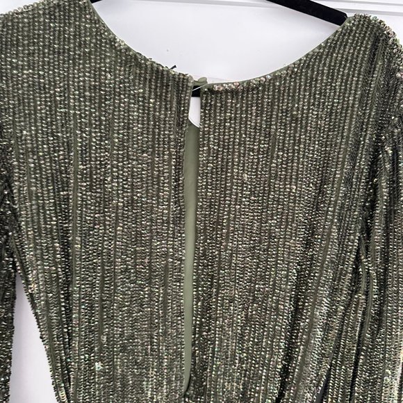 Retrofete Grace Mini Dress Small Army Green Sequins Self-tie Belt Back Keyhole - Picture 6 of 12